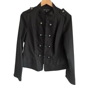 LAFAYETTE 148 NY Black Military Style Jacket Silver Buttons Cotton Medium 10